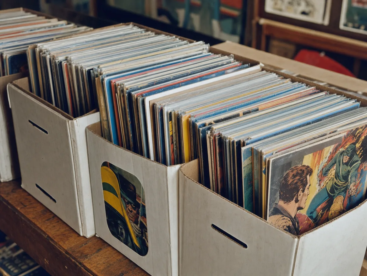 Long boxes of comics from silver age to modern
